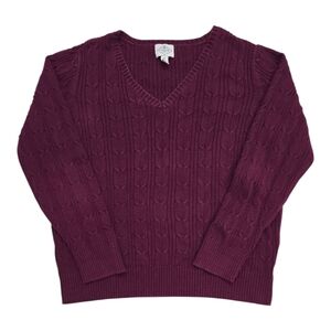 Women's St. Johns Bay Cable Knit Sweater XL Burgundy Maroon Long Sleeve Pullover